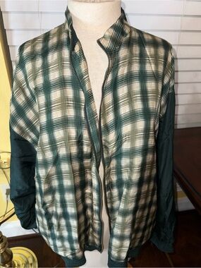 Vintage Lightweight Plaid Shirt Jacket - Silk Green & Cream